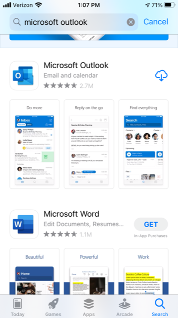 Outlook Download from Apple App Store